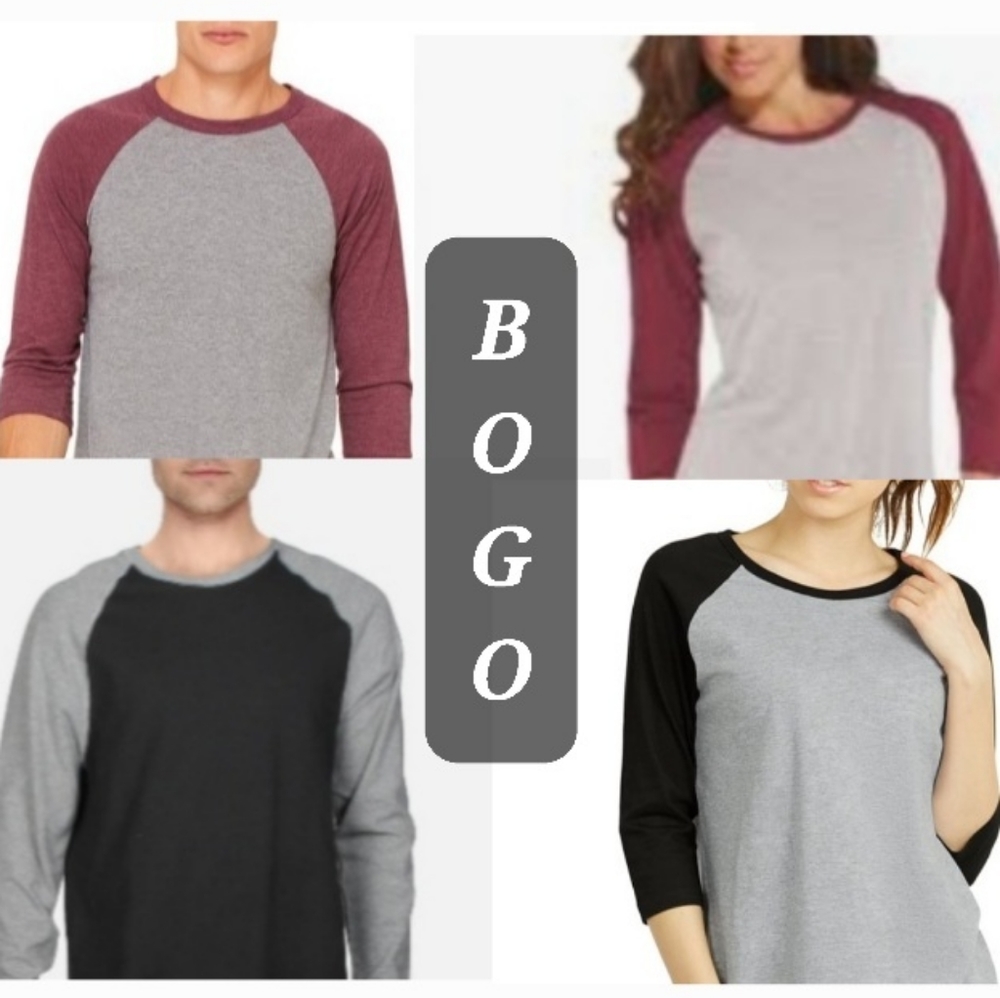 BOGO FREE- (2) Colorblock Unisex Baseball Shirts Old Navy Gray/Featherz Burgundy